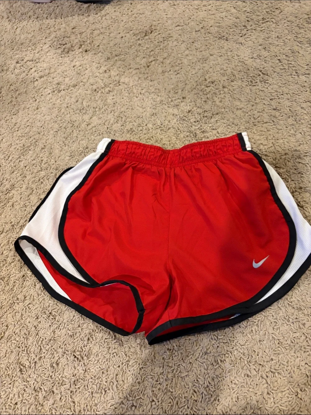 Nike Red Running Shorts with White Side Panels and Black Trim